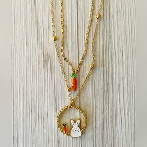 Bunny and carrot gold plated layered necklace